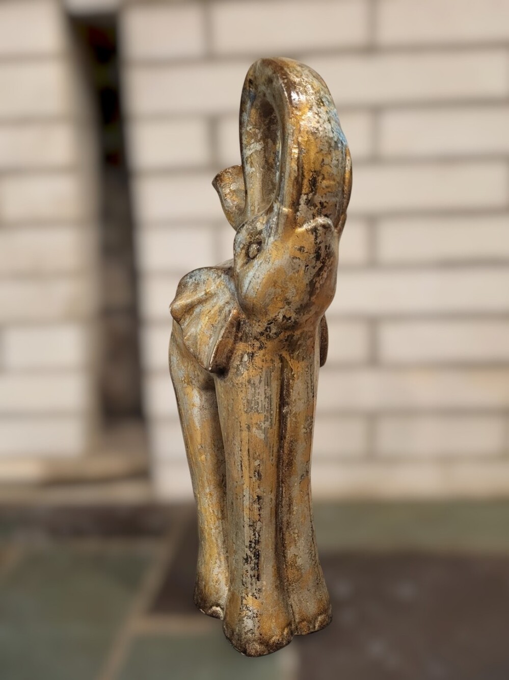 Vintage Distressed Patina Ceramic Trumpeting Elephant Statue. - Picture 6 of 10